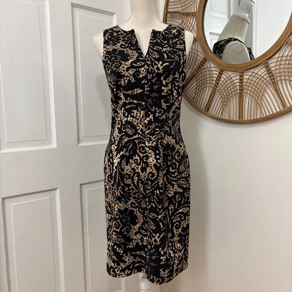 Coldwater Creek Sheath Dress 6 Artsy Chic Split V Neck Career Office Modest